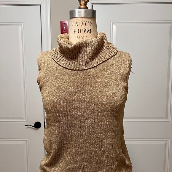 Tan Turtleneck Sleeveless Knit, Small - Picture 1 of 5